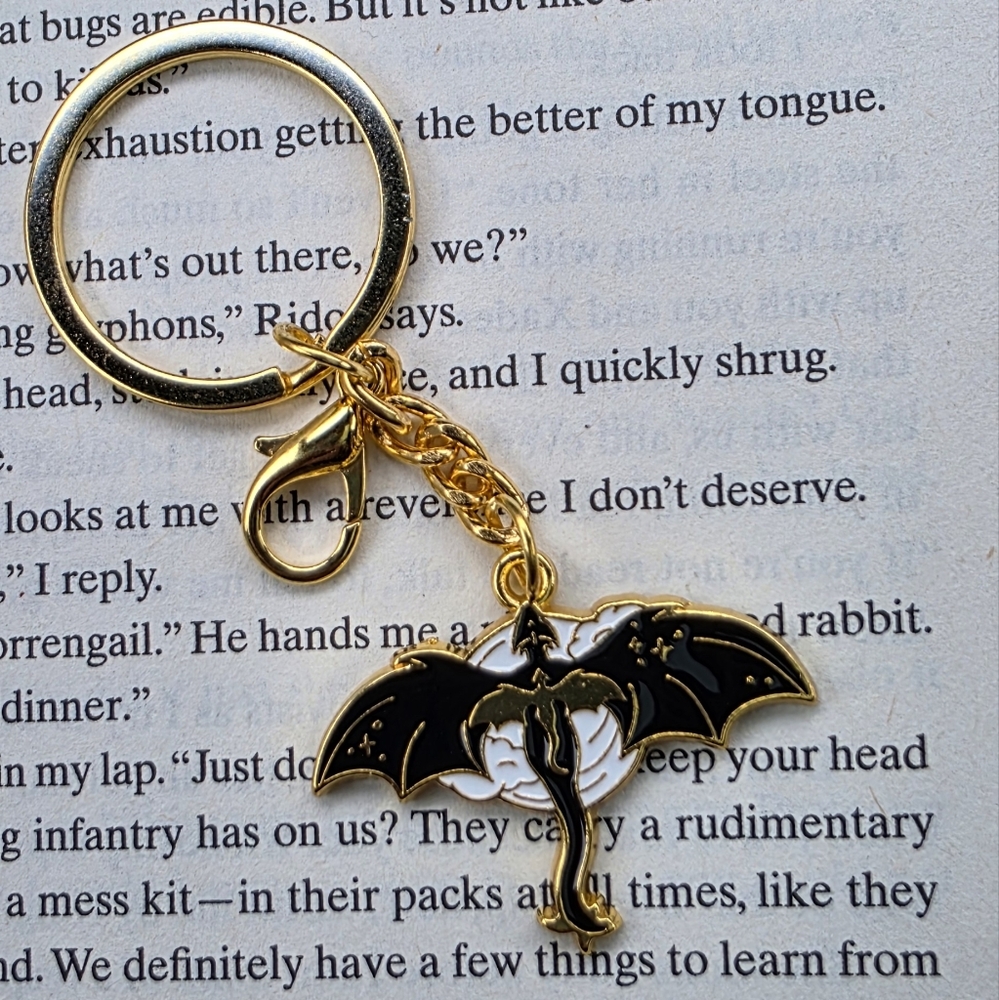 Fourth Wing Iron Flame Gold and Black Dragon Keychain